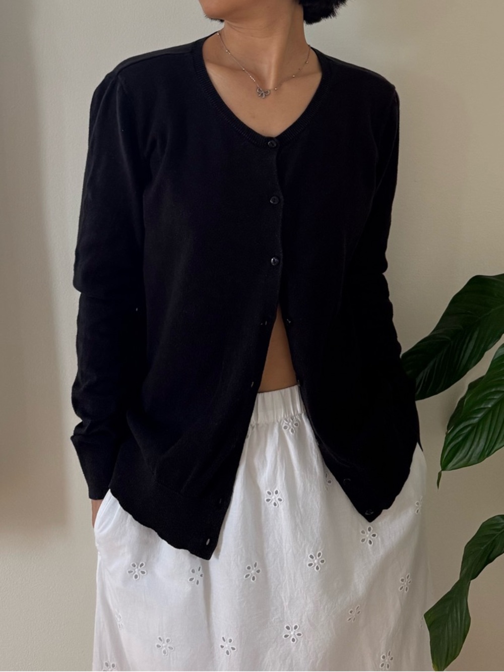 Loft 100% Cotton Front Button Black Basic Lightweight Cardigan Size Medium